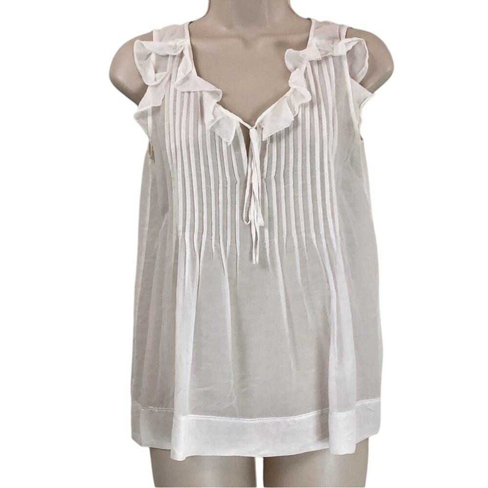 Theory White Bohemian Style Babydoll Top Pin-tuck Pleating Sleeveless Ruffled - Picture 1 of 15